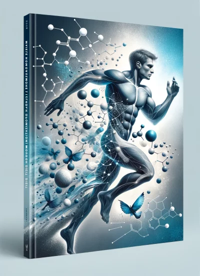 DALL·E 2024-03-03 17.23.44 - Design a modern and abstract book cover that embodies the concept of male hormonal health optimization through diet, featuring a full male figure in a